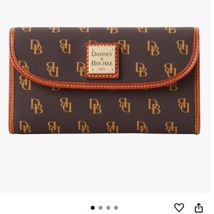 Dooney & Bourke Brown and Gold Logo Clutch